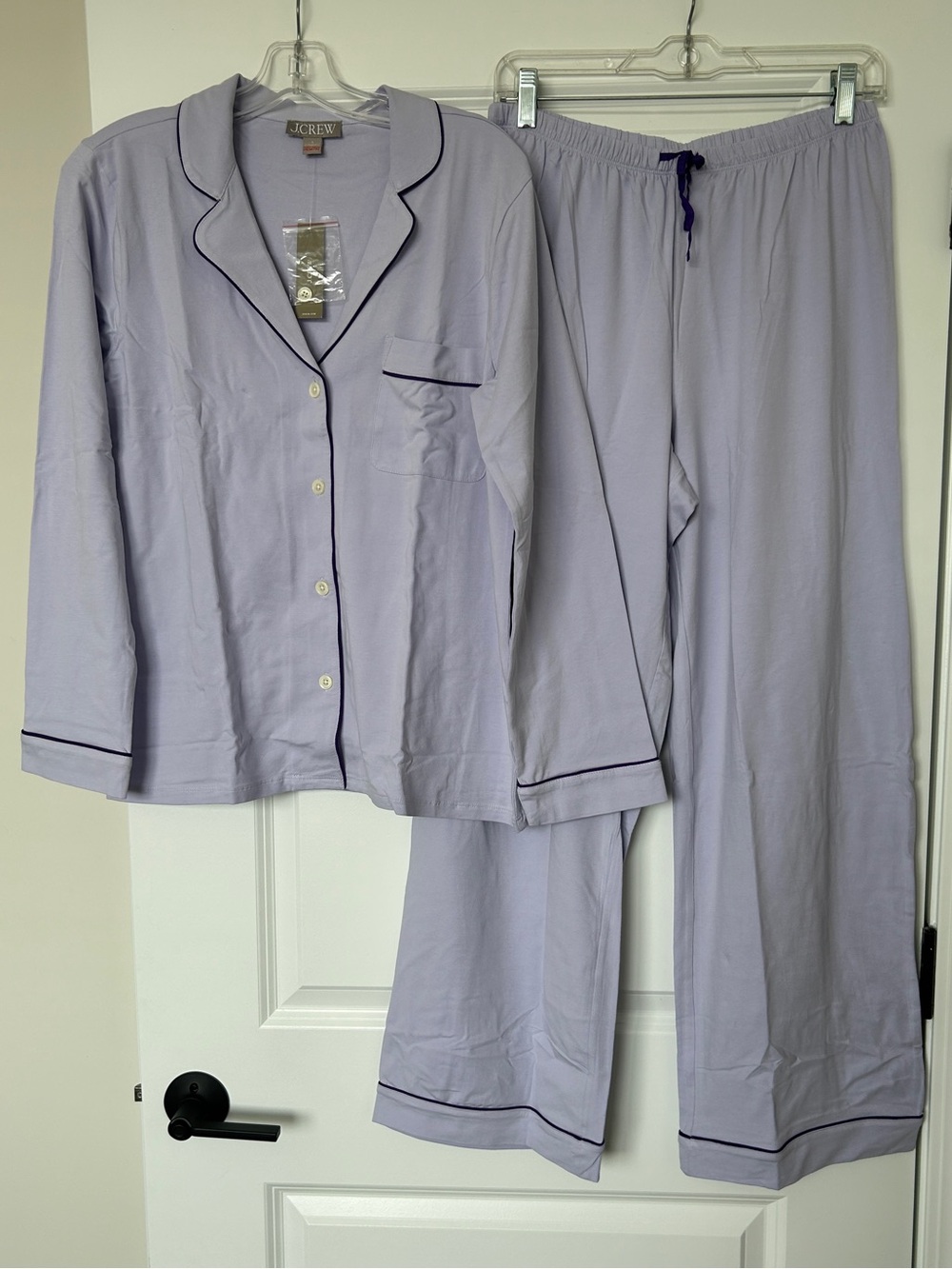 NWT J. Crew Dreamy Cotton-Blend Pajama Pant Set Sweet Hyacinth SMALL